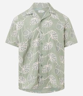 Camisa Comfort em Algodão com Bordado em Folhas