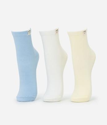 Kit 03 Meias Cano Médio em Algodão com Etiquetas Smiles