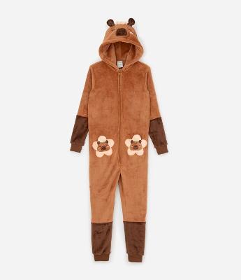 Pijama Infantil Jumper com Capuz de Capivara – Tam 4 a 14 Anos