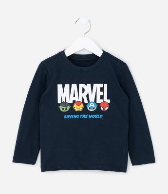 Camiseta Infantil com Estampa Marvel e Carinhas Avengers – Tam 2 a 6 Anos