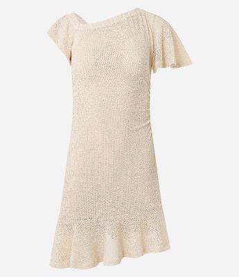 Vestido Curto Texturizado com Decote Assimétrico