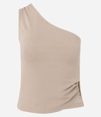 Blusa Ombro Único com Drapeado e Aviamento Lateral