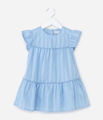 Vestido Infantil Marias com Babados e Mini Pompons - Tam 1 a 6 Anos
