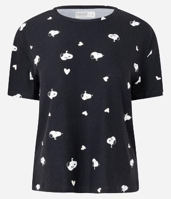 Blusa de Pijama Peach Touch com Estampa Snoopy e Corações