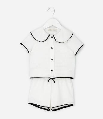 Conjunto Infantil com Blusa Gola Boneca e Short Texturizado – Tam 1 a 5/6 Anos