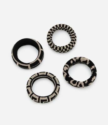 Kit 04 Borrachinhas de Cabelo com Estampa Geométricas