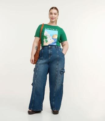 Calça Jeans Reta com Bolsos Cargos Curve & Plus Size