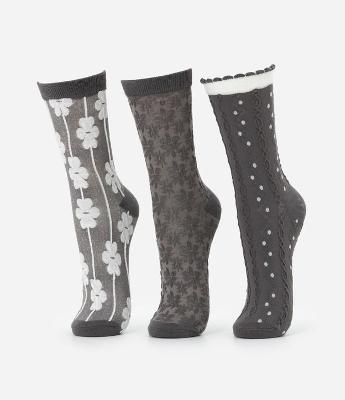 Kit 03 Meias Cano Médio em Algodão Texturizadas