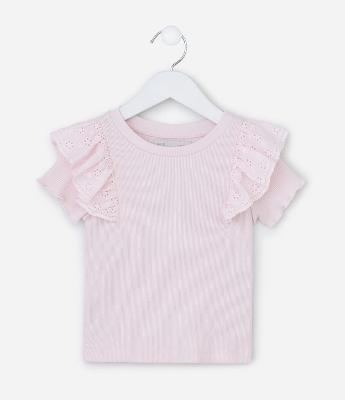 Camiseta Infantil em Ribana com Babado de Broderie – Tam 1 a 5/6 Anos