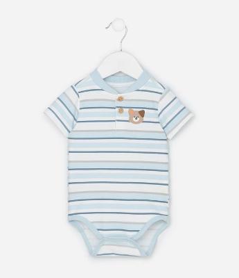Body Infantil Listrado com Cachorrinho no Peito – Tam RN a 18 Meses