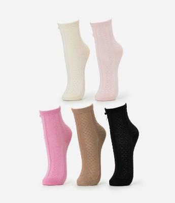 Kit 05 Meias Infantis Pointelle com Laço Lateral – Tam 19/22 ao 31/34