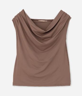 Blusa Ajustada em Microfibra com Decote Ombro a Ombro