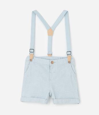 Bermuda Infantil em Linho com Suspensório Removível – Tam 0 a 18 Meses