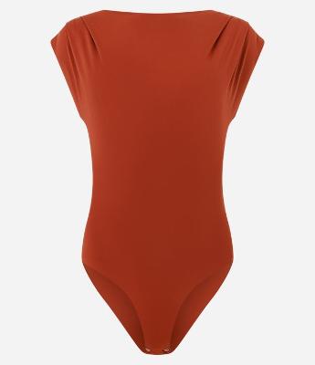 Body Canoa em Poliamida com Pregas no Ombro