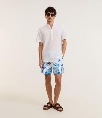 Bermuda de Banho em Microfibra com Estampa Conchas Aquarela