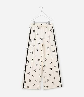 Calça Infantil Wide Leg com Estampa de Corações - Tam 5 a 14 Anos
