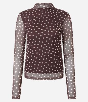 Blusa Manga Longa em Tule com Estampa Poa