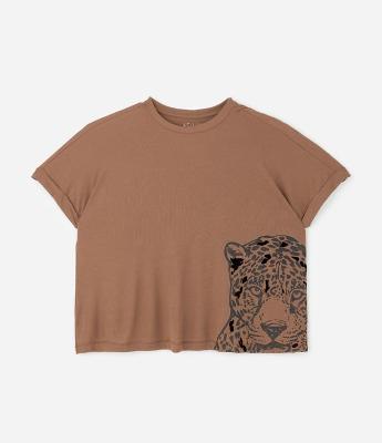 Blusa Manga Curta com Estampa de Onça Curve & Plus Size