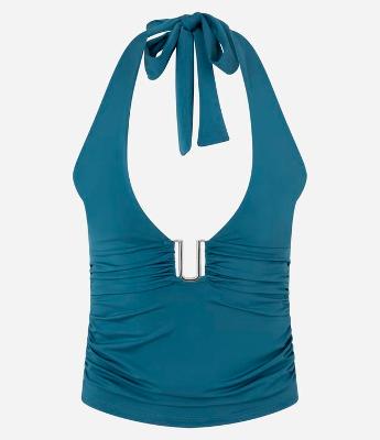 Blusa Frente Única em Microfibra com Aviamento e Amarração