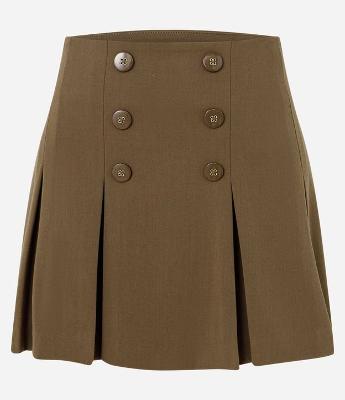 Saia Curta em Alfaiataria com Pregas e Botões Decorativos
