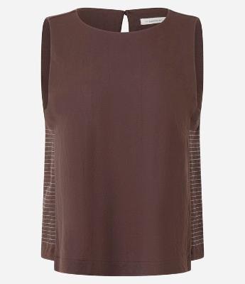 Blusa Curta sem Manga com Detalhe Listrado