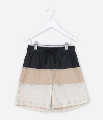 Bermuda Infantil em Poliamida com Recortes Coloridos - Tam 5 a 14 Anos