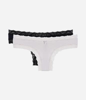 Kit 02 Calcinhas Biquíni Fio em Microfibra com Renda nas Cavas