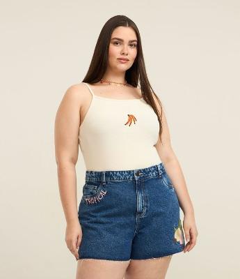 Blusa Regata em Ribana com Bordado de Fruta Curve & Plus Size