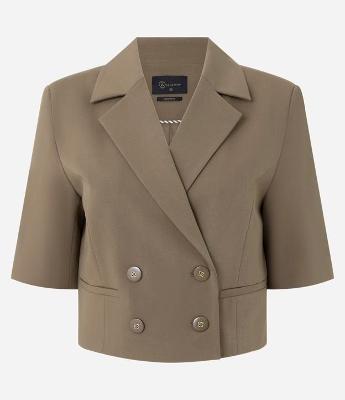 Blazer Alfaiatado Curto com Botões Transpassados