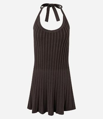 Vestido Evasê com Frente Única em Viscose com Efeito Tricô Texturizado