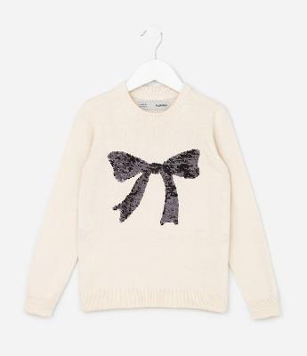 kCasaco Infantil em Tricô Leve com Laço em Paetê – Tam 5 a 14 Anos