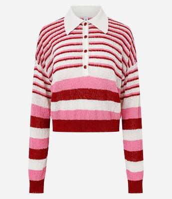 Blusa Polo Manga Longa em Tricô com Estampa Listrada