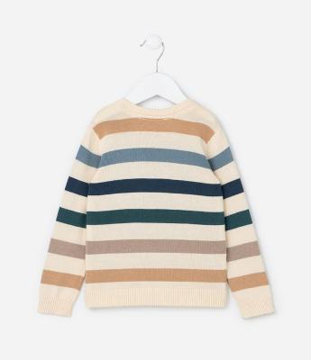 Casaco Infantil em Tricô com Listras Largas Coloridas – Tam 1 a 5/6 Anos