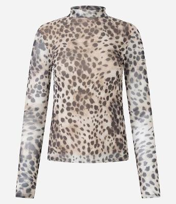 Blusa Manga Longa em Tule com Estampa Animal Print