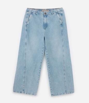 Calça Jeans Wide Leg com Recorte Lateral