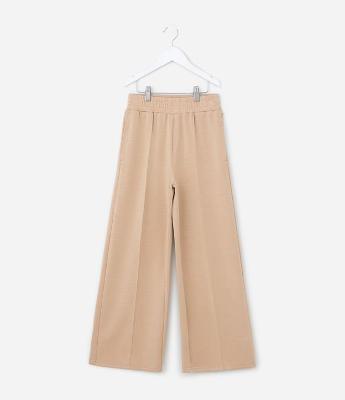 Calça Infantil Wide Leg Em Moletom Liso Sem Felpa - Tam 5 A 14 Anos