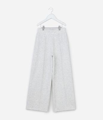 Calça Infantil Wide Leg Em Moletom Liso Sem Felpa - Tam 5 A 14 Anos