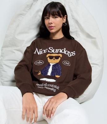 Blusão Moletom com Felpa Estampado Urso Nice Sundays