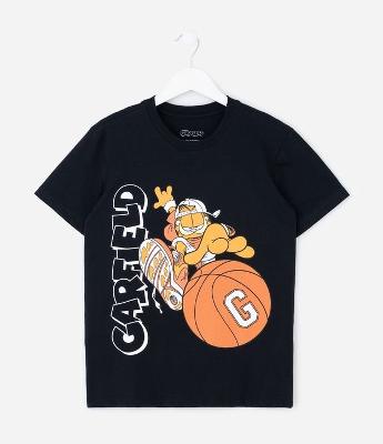 Camiseta Infantil com Estampa Garfield Basquete – Tam 5 a 14 Anos
