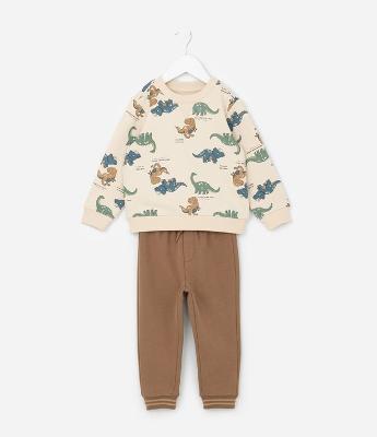 Conjunto Infantil Casaco e Calça com Estampa Dinossauros – Tam 1 a 5/6 Anos