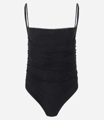 Body Alça Fina em Tule com Franzidos Laterais