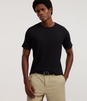 Camiseta Slim em Algodão com Textura Vertical
