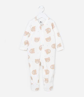 Macacão Infantil em Peach Touch com Estampa de Ursinha - Tam RN a 18 meses