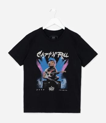 Camiseta Infantil com Estampa Capivara Rock n’ Roll – Tam 5 a 14 Anos