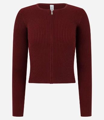 Cardigan em Tricô com Zíper Duplo e Gola Redonda