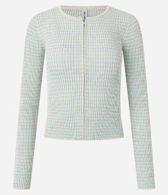 Cardigan em Tricô com Zíper Duplo e Gola Redonda