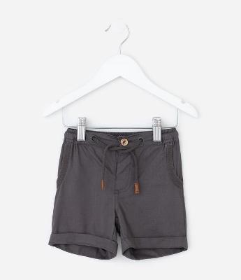 Bermuda Infantil em Sarja com Cós Elástico e Bolsos – Tam RN a 18 Meses