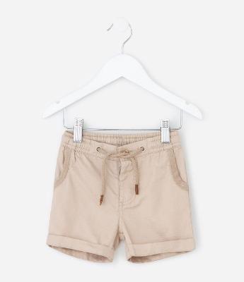 Bermuda Infantil em Sarja com Cós Elástico e Bolsos – Tam RN a 18 Meses