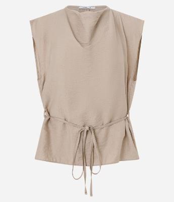 Blusa Manga Curta em Crepe com Decote Degagê e Amarração