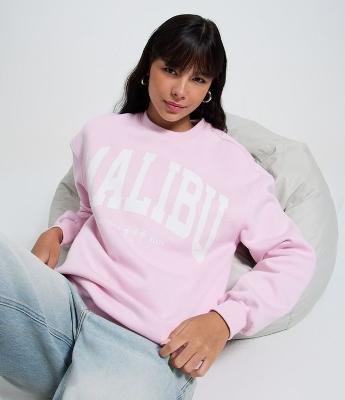 Blusão Moletom com Gola Redonda e Estampa Central